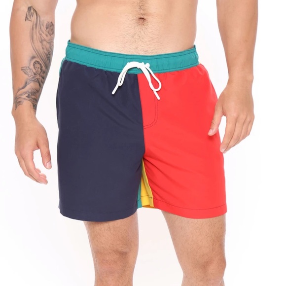 FN Men’s 90’s Colorblock Swim Trunk - Picture 1 of 3